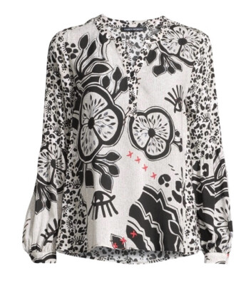Faber Women Bluse Gr. 42 Schwarz Gemustert Ballonärmel