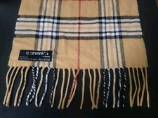 Neck Scarf Cashmink V Fraas Made in Germany 100 Acrylic Brown Khaki Plaid