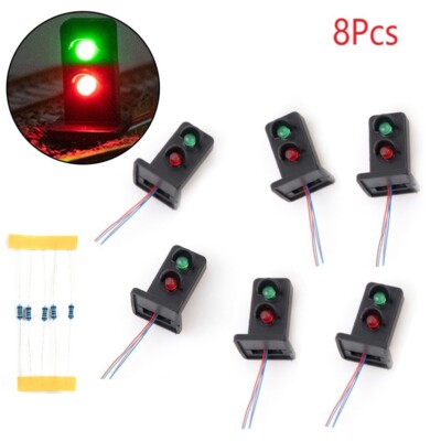 8Pcs Model Train HO Scale Signals 2 Lights Railroad LED Signal Lamp Green/Red
