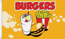 BURGERS FLAG 5' x 3' Street Food Stall Cafe Chips Hot Dogs Burger Catering Van