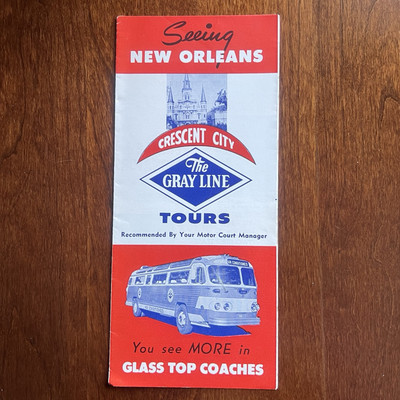 Seeing New Orleans GRAY LINE BUS TOURS 1950s Fold-out Brochure - Striptease ad