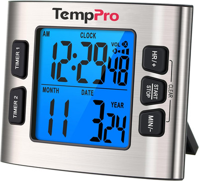 24H Digital Timer with Dual Kitchen Timers Magnetic LCD Backlit Display