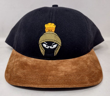 Vintage Marvin the Martian Hat 90s Looney Tunes Cap Black Suede Bill Snapback