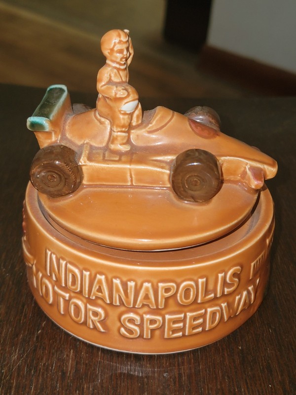 Vintage Indianapolis Motor Speedway MUSIC BOX spinning top, Ceramic Wind up 