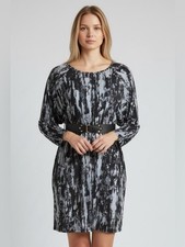 Michael Kors Blue/Black Abstract Long-Sleeve Belted Dress Women’s M NWT