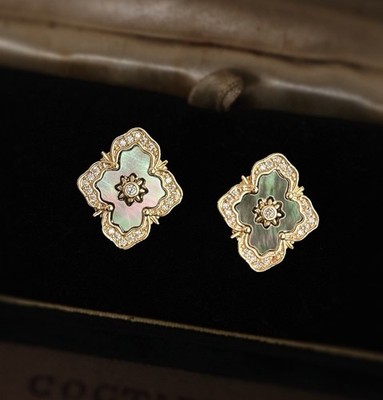 14 kt vergoldet Kleeblatt Ohrstecker Muschel Inlay Kristall Schmuck S925 Pfosten