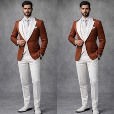 Peak Lapel 3PCS Mens Suits Slim Fit Jacket Business Patchwork Formal Coat Blazer
