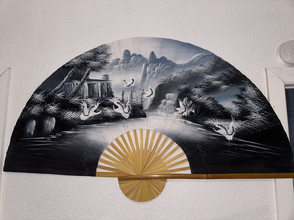 Vintage Mid century HUGE Japanese Wall Fan Decor 58