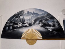 Vintage Mid century HUGE Japanese Wall Fan Decor 58" X 36" Bamboo Original Auth