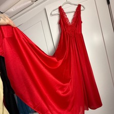 Vintage OLGA Red Medium Lace Satin Nightgown Dress Rare