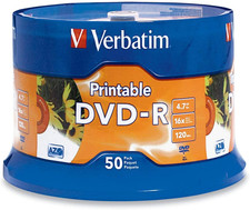 DVD-R 4.7GB 16X White Inkjet Printable with Branded Hub, 50-Disc