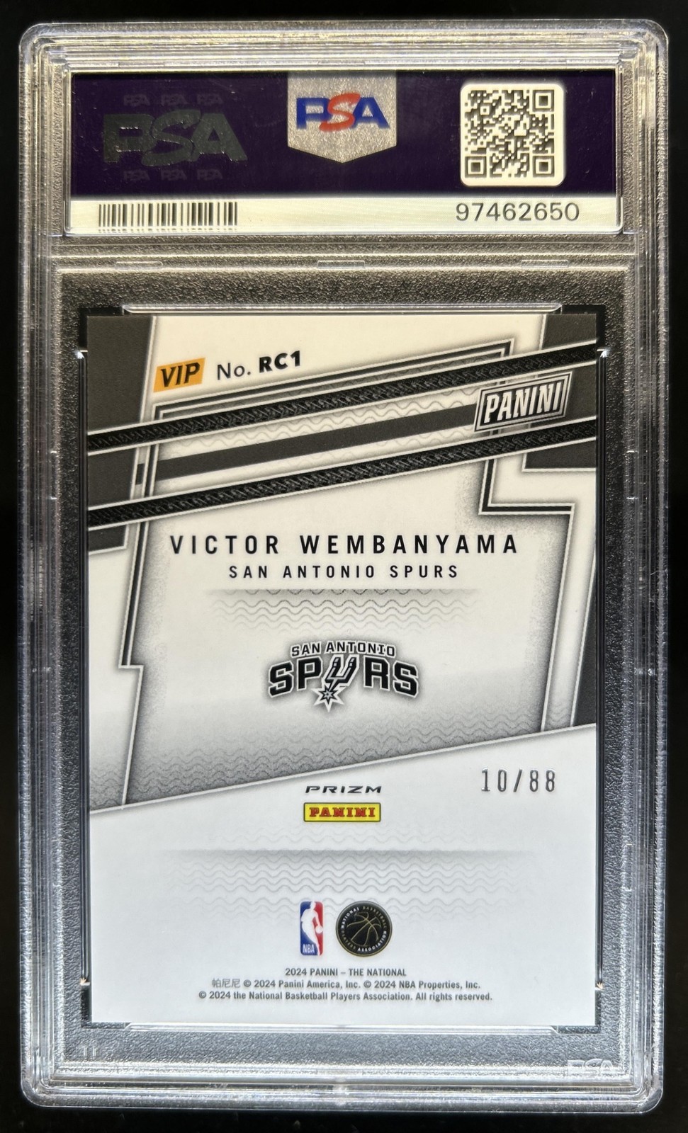 2024 Panini NSCC VIP Party Victor Wembanyama Rookies Pink Sparkle RC #/88 PSA 10 view 2