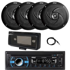 Pyle Marine Bluetooth CD Radio, 4x 6.5" 240W Speakers, Cover Black , Antenna