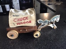 Roy Rogers Vintage Wooden Chuck Wagon Pull Toy with Horse and Driver