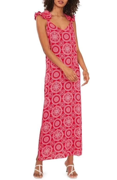 Vince Camuto Women's Medallion-Print Sleeveless Maxi Dress, Fresh Berry, XS