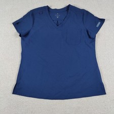 Med Couture Insight Women s Medium Scrub Top Shoulder Clip Pocket Navy Blue EUC
