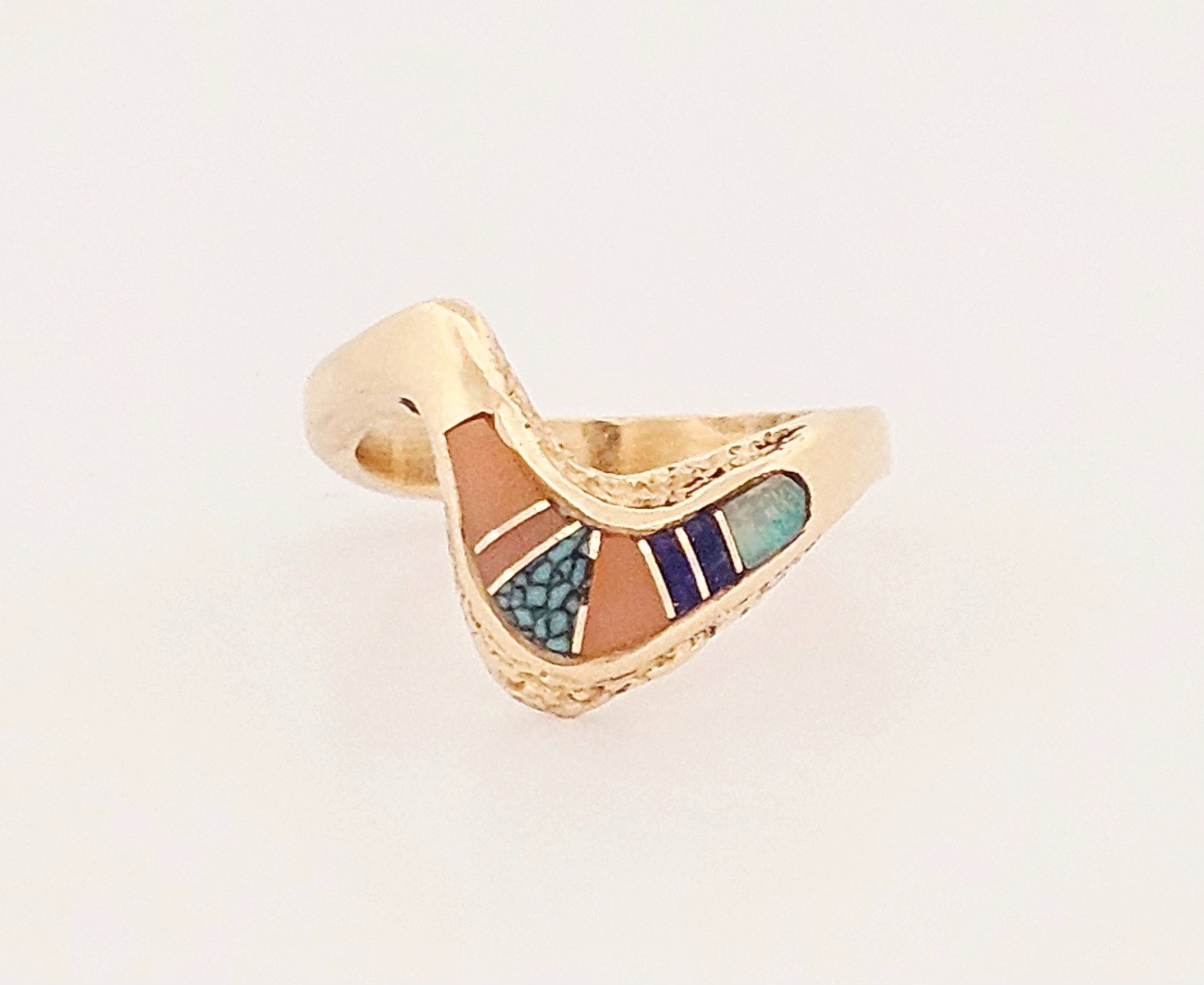 10k solid gold native multstone inlay wave ring - image 1