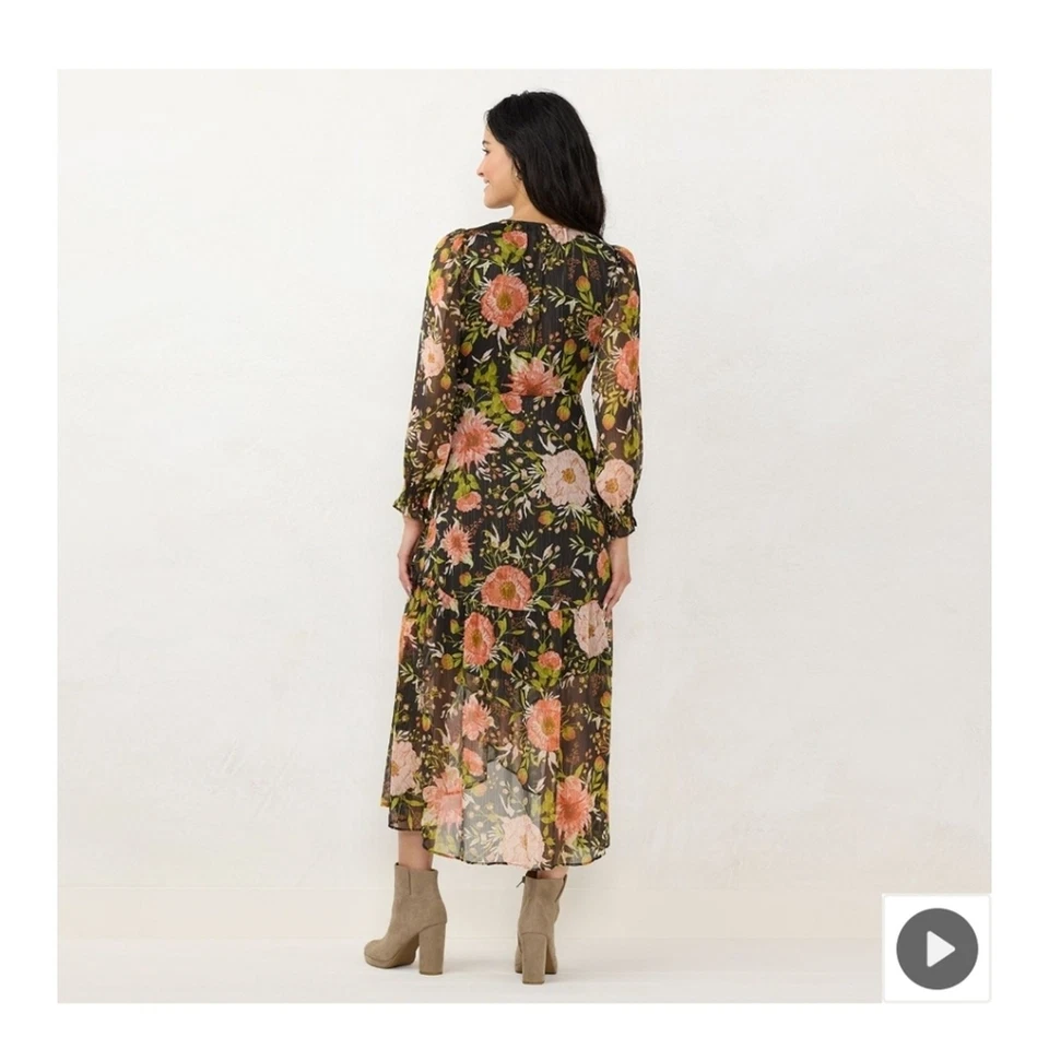 Lauren Conrad Floral Wrap Maxi Dress Surplice Neckline Chiffon Lined Size XL - Image 2 of 4