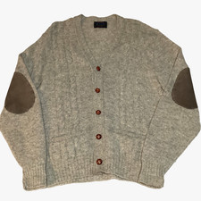 Vintage Jantzen Gray Cardigan Sweater Men’s M Elbow Patches Made In Usa Grunge