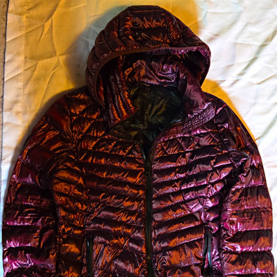 Calvin Klein Packable Premium Down Blend Hooded Puffer Jacket Maroon Womens XL