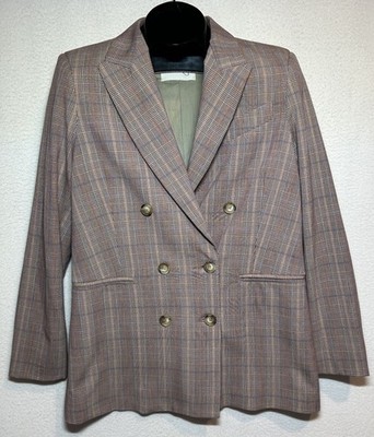 Anthropologie Ottod'Ame Plaid Blazer Brown Lined Sz 8 Italy School Girl Long EUC