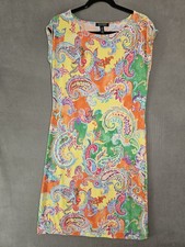 Lauren Ralph Lauren Paisley Colorful Shift Dress Midi Stretch Cap Sleeve Medium 