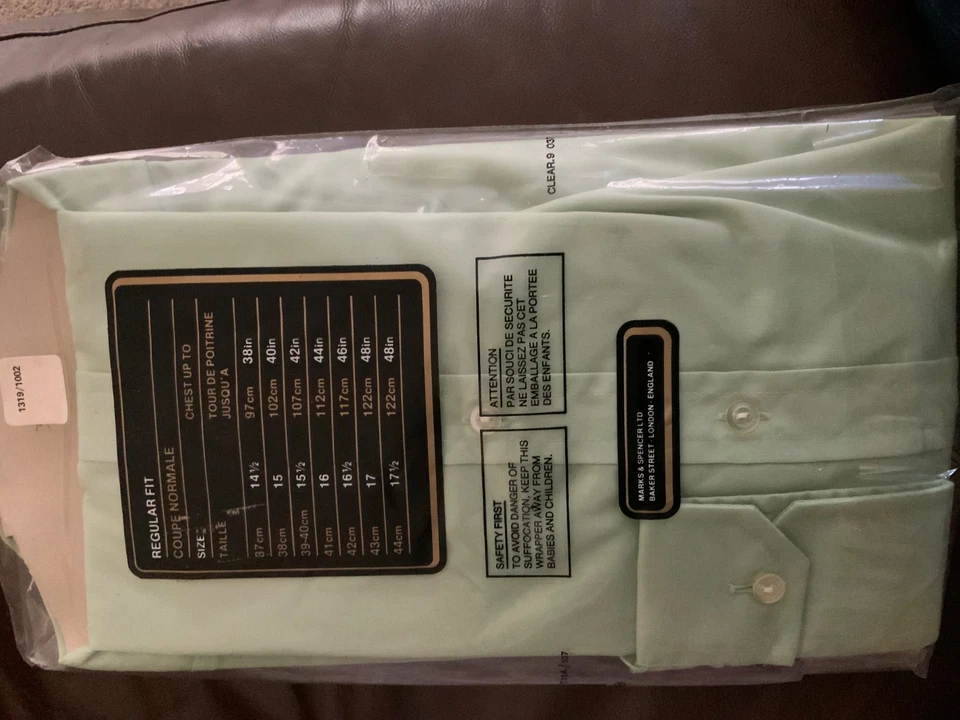 Vintage 1970’s St Michael Men’s green Long Sleeve Shirt Sealed - 15” collar - Image 2 of 2