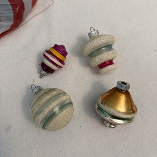 Vintage Lot Of 4 Shiny Brite Christmas Ornaments Unsilvered UFO Mica Shapes Wow