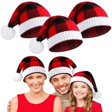 3 PCS Christmas Knitted Beanie Santa Hats With Pom Pom Winter Warm