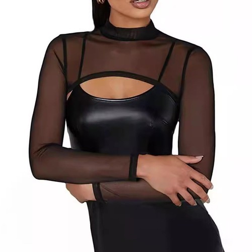 Trendy Women's Ultrathin Long Sleeves Mesh Transparent Crop Tops Blouse Tshirt - Picture 8 of 20