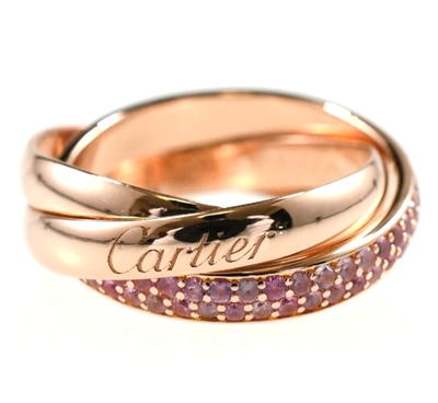 Cartier Trinity Pink Sapphire 18k Rose Gold Three Band Ring EU45