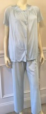 Vanity Fair WN SZ 34 Light Blue Vintage Pajama Set Nylon W/ Lace Trim Shirt SL