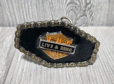 Harley Davidson Small Belt Buckle Bar & Shield Chain Border Painted Live & Ride