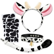 Cow Costume Set, Cow Ears Headband Cowbell Collar Choker Tail and 34pcs