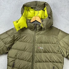 Rab Ascent Jacket Down Puffer Mens Medium Green Full ZIp Hoodie Quilted Pocket