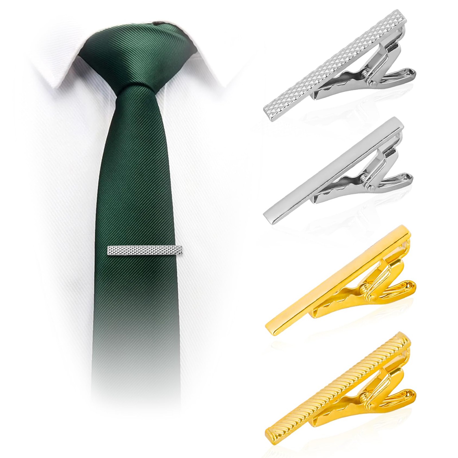 Roctee 4Pcs Tie Clips For Men Skinny Ties, Men's Tie Bars Set For Slim Ties, ...