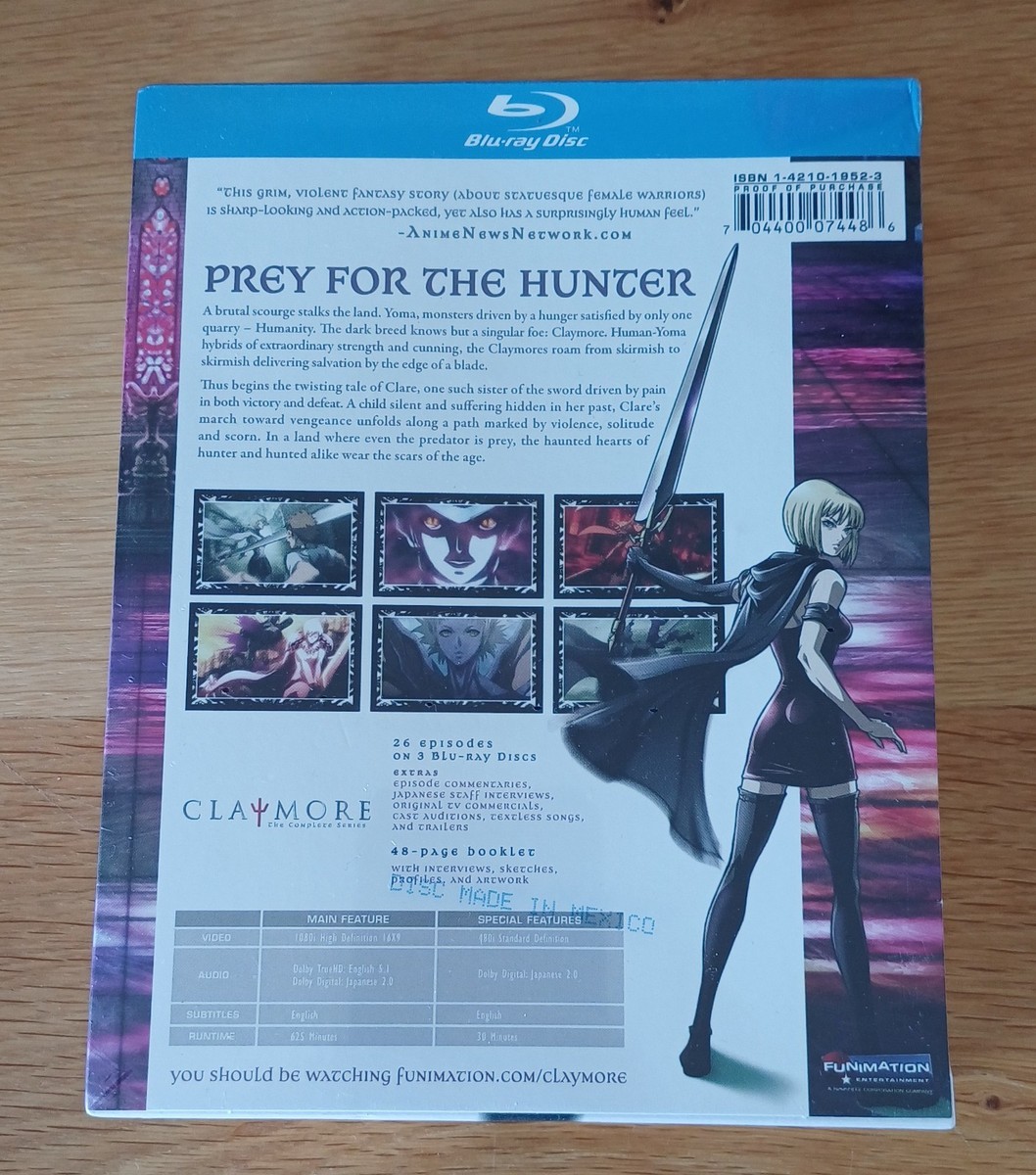 Claymore: The Complete Series (Blu-ray Disc, 2010, 3-Disc Set) for