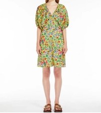 Max Mara Weekend Curvone Cotton Yellow Floral V-Neck Belted Dress Size 6 485
