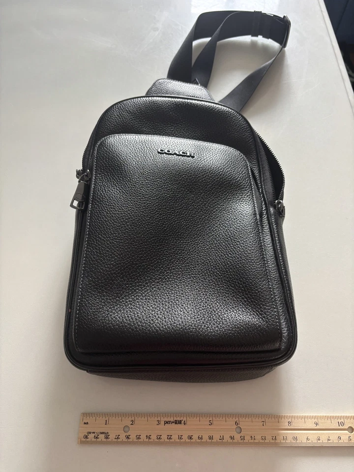 Coach Ethan Black Pebbled Leather Sling Pack Shoulder Bag Clean  - Image 4 of 4