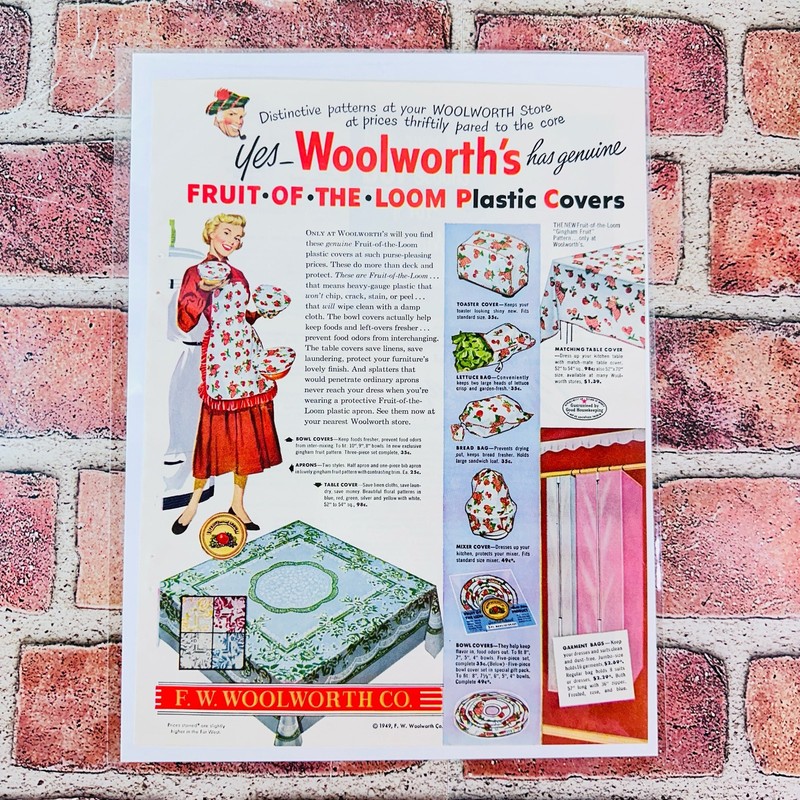 1949 Woolworth - Fruit of the Loom Plastic Covers - Original Retro PRINT AD