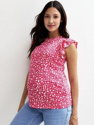New Look Maternity Pink Patterned Frill Trim Top. Size UK 10 - Image 1 of 4