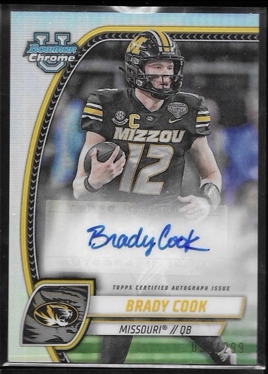 BRADY COOK 2024 BOWMAN CHROME UNIVERSITY REFRACTOR AUTO /299 Missouri