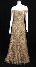 RENE RUIZ 1,795 Metallic Gold Lame Embellished Off-Shoulder Gown Maxi Dress 12