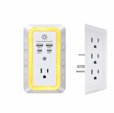 Multi Outlet Wall Base with 7 AC Outlets and 4 USB Ports 2 USB-C , 3-Level Dimm