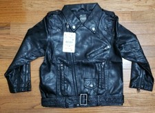 BRAND NEW Kids Black zip up with buttons Faux leather Jacket Age 5-6.