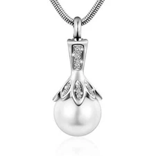 Pearl Urn Necklace for Ashes Memorial Cremation Necklaces Stainless Steel   