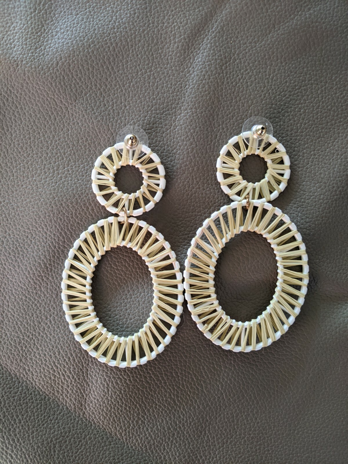 Raffia Woven White Statement Modern Dangle Oversi… - image 2