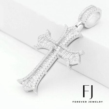 Men's 925 Sterling Silver 46mm.Cross Moissanite CZ Iced Bling Pendant.Box