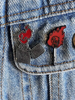 Burn It All, Made In Hell Lighter And Match - 2 Pc Silver And Enamel Pin