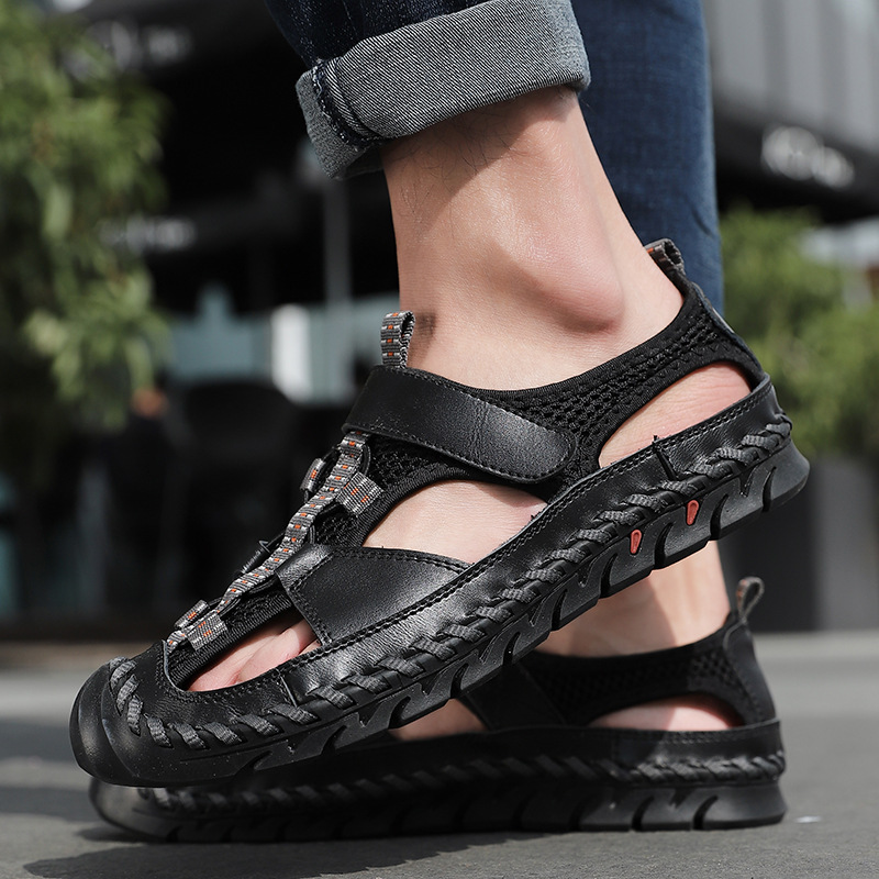 Summer Mens Leather Sandals Loafers 